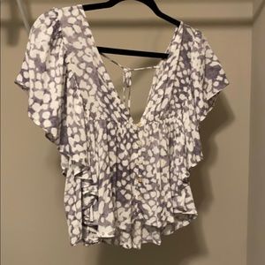 Flowy Grey and White Spotted Top